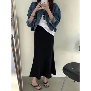 kerin skirt 🤍🪞(สินค้าพร้อมส่ง)กระโปรงยาวทรงหางปลาผ้าคอตตอนเกาหลีทรงสวยมาก☀️