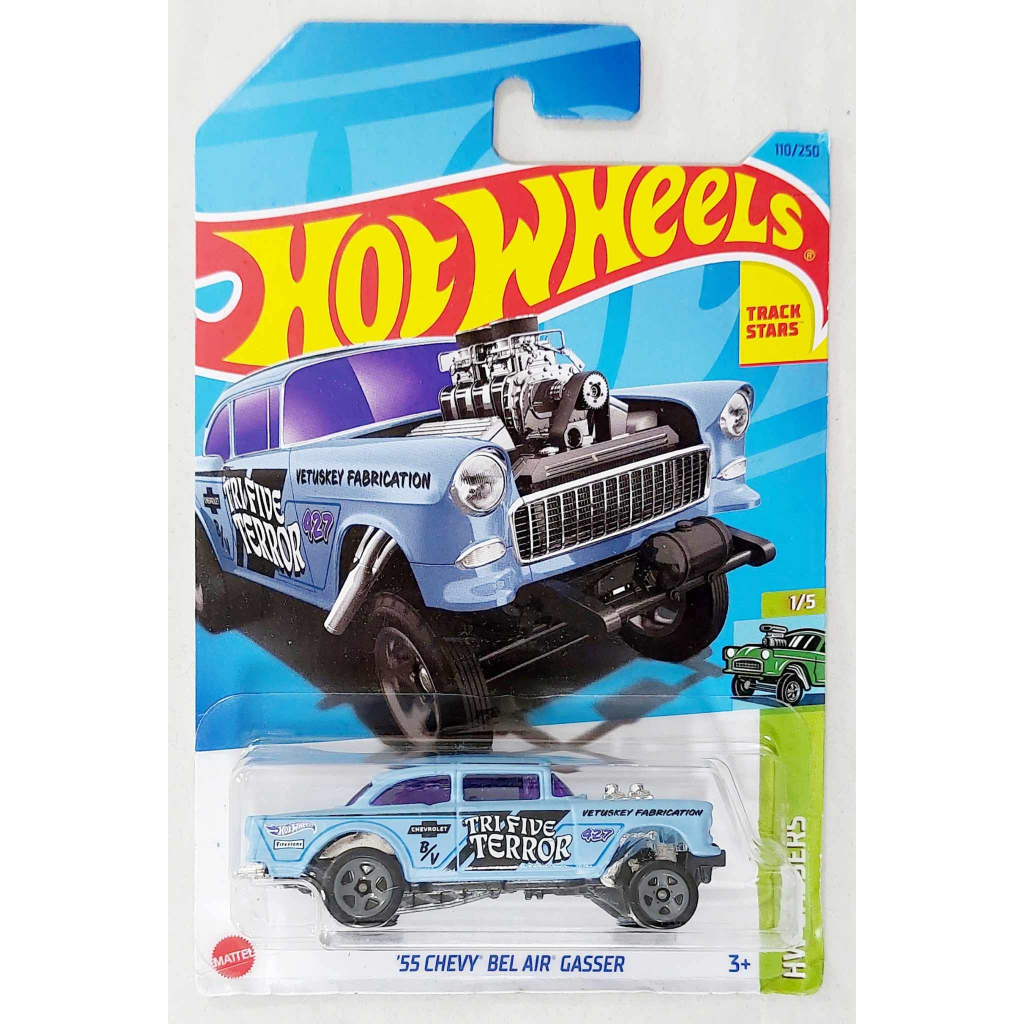 22HW Hot wheels รถฮอทวีลขนาดเล็ก 🔅 55 Chevy Bel Air Gasser light blue color 💢 การ์ดสวยตามภาพ 💢 ใหม่