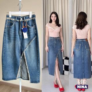 👖NN-ST🌟#6512 กระโปรงยีนส์รุ่นนี้บอกเลย สวยหรู เเซ่บ งานแต่งผ่าหน้าเว้า เก๋เว่อร์ กระเป๋าหลังขอบเอวแต่งรุ่ยๆ