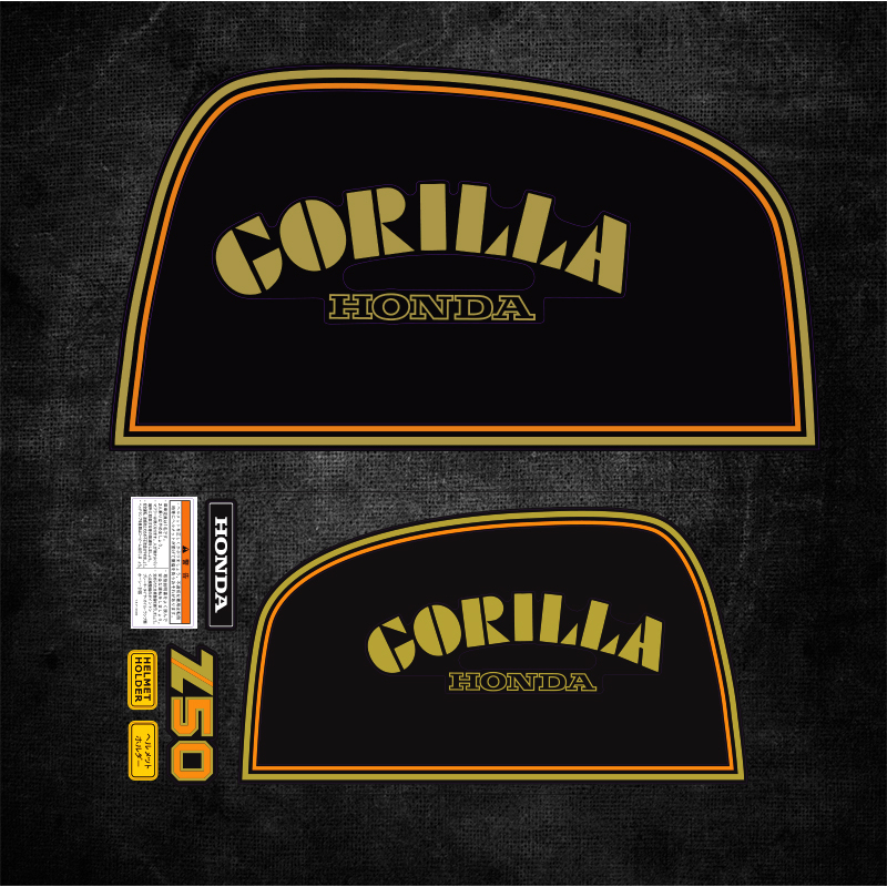 sticker ติดถังน้ำมัน honda gorilla น้ำตาลขอบส้ม