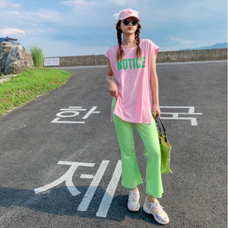 ชุดเซ็ทเสื้อชมพู กางเกงเขียว น่ารัก