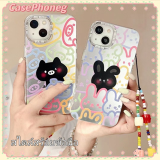 🍑CasePhoneg🍑สไตล์สร้อยข้อมือ ป้องกันการหล่น ขอบเต็ม iPhone 11 14 pro max การ์ตูน รุ่นคู่ สีสัน case for iPhone 12 13