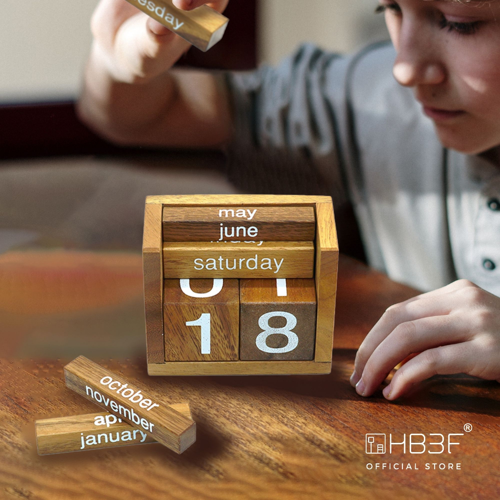 HB3F ปฎิทินไม้ Wooden Calendar บล็อกไม้ปฏิทิน ของตกแต่งโต๊ะทำงาน โต๊ะ ...