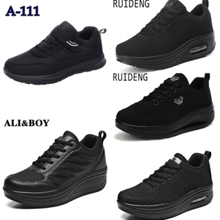 รองเท้าผ้าใบผู้หญิง สีดำล้วน แบรนด์ ALI&amp;BOY , HUIANG , RUIDENG1 , RUNNING ,RUIDENG2 น้ำหนักเบา สวมใส่สบาย ไซส์ 36-42