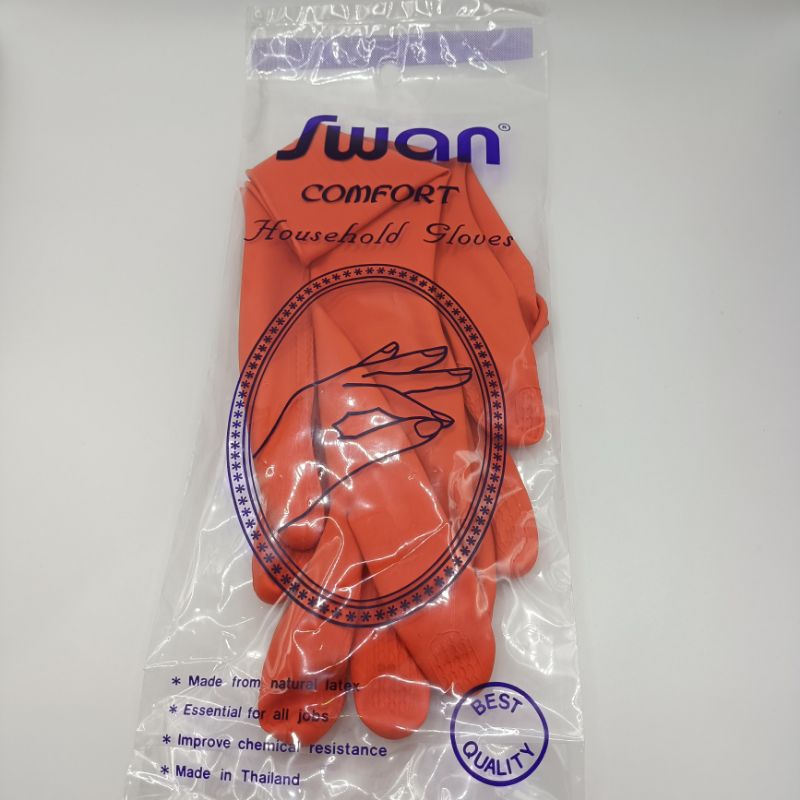 ถุงมือยางสีส้ม(swan) ไซส์8.5 ถุงมือล้างจาน ถุงมือล้างห้องน้ำ ถุงมือทำความสะอาด ถุงมือทำสวน เหนี่ยวคุณภาพดีไม่ขาดง่าย - รูปที่ 5