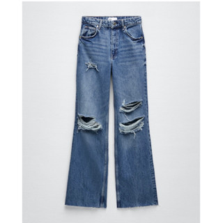 zara jeans เอวสูงแต่งขาด size eu36/us27 used once