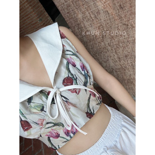 ✨NEW✨Flora crop top เสื้อครอปปกกะลาสีเรือ