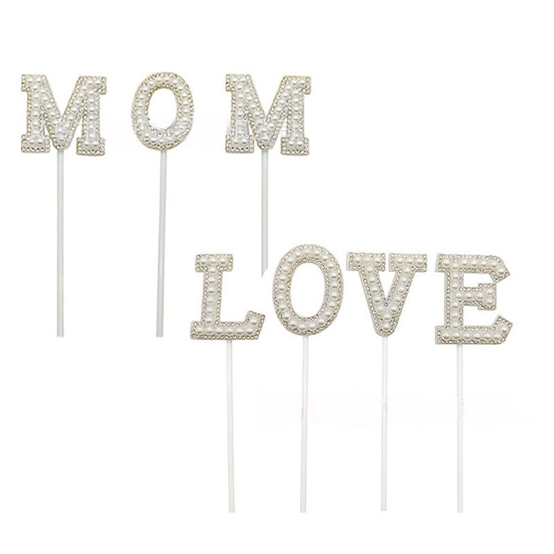ป้ายปักเค้ก ของตกแต่งเค้กLOVE , MOM อุปกรณ์ตกแต่งเค้ก ป้ายปักเค้กตักอักษร(CB)