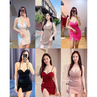 🎊mnv_shop🎊 ( A1030 )  Sexy dress เดรสสั้น ทรงรัดรูป เซกซี่ ผ้าดีมาก ผ้าเทพหนา แต่งลายโซ่ใต้อก แซ่บมาก ชุดไปปาร์ตี้