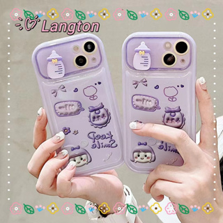 🌈Langton🌸การ์ตูน เคสกันกระแทก สีม่วง iphone 11 14 pro max ป้องกันการหล่นขอบเต็ม สาวน่ารักหัวใจ case for iPhone 12 13