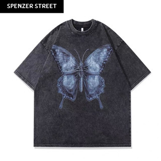 Spenzer.street | 🖤  Blue butterfly tee โอเวอร์ไซส์ เสื้อผ้าสตรีท เกาหลี y2k แฟชั่น ทราวิส 2pac ฮิต 2023 มาใหม่