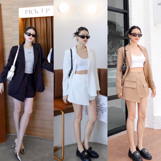 NEW IN!! Bibi blazer set🤍🤎🖤(590฿ฟรีส่ง) สวยปังงานดีมากค่าา ชุดเซทเบลเซอร์ เสื้อสูทแขนยาว มาพร้อมกระโปรงสั้น glam