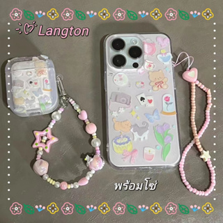 🌈Langton🌸สไตล์สร้อยข้อมือ การ์ตูน ลูกแมว iphone 11 14 pro max ป้องกันการหล่น ขอบเต็ม หวานสวย case for iPhone 12 13