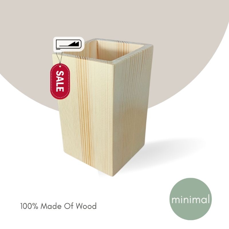 【Wooden box 】 กล่องไม้ทรงสูง ผลิตจากไม้สนธรรมชาติ สไตล์ minimal สำหรับใส่เครื่องเขียน และอื่นๆ จัดระเบียบโต๊ะ Tall box