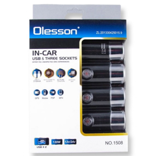 Olesson รุ่น 1508 Car Charger 2USB 120W อุปกรณ์สำหรับขยายเพิ่มช่องในรถยนต์3ช่อง 3Switch พร้อม 2USB