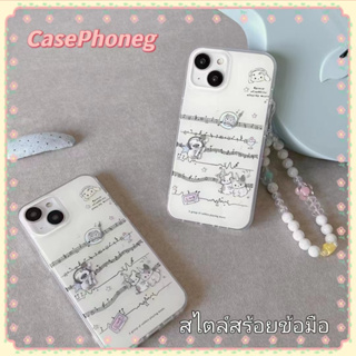 🍑CasePhoneg🍑สไตล์สร้อยข้อมือ ป้องกันการหล่น ขอบเต็ม iPhone 11 14 pro max การ์ตูน ลูกแมว เรียบง่าย case for iPhone 12 13