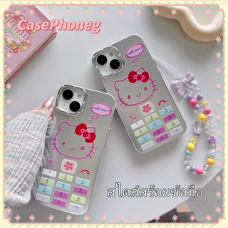 🍑CasePhoneg🍑สไตล์สร้อยข้อมือ ป้องกันการหล่น ขอบเต็ม iPhone 11 14 pro max การ์ตูน Hello Kitty สีเงินcase for iPhone 12 13