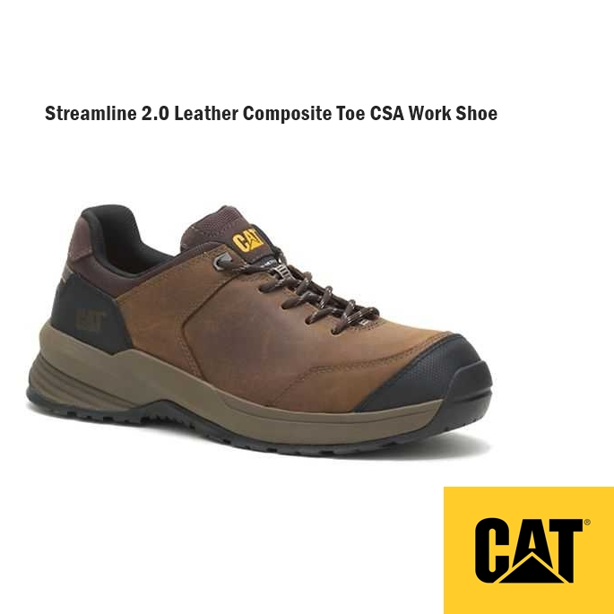 CAT Streamline 2.0 Leather Composite Toe CSA Work Shoe รองเท้าเซฟตี้ หัวเหล็ก แผ่นเหล็กกันทะลุ คุณภา