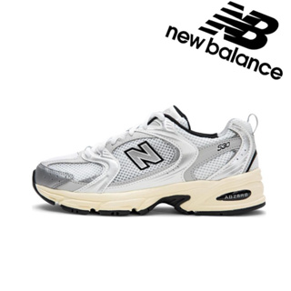 New Balance 530 ของแท้ 100% รองเท้าผ้าใบส้นเตี้ยสีเงินและสีดำดูดซับแรงกระแทกกันลื่น