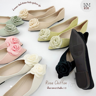 รองเท้าคัทชูส้นเตี้ย Kaimook_sissy  รุ่นROSE CHIFFON Style เกาหลี หนังสวยนุ่มนิ่ม  (K08)