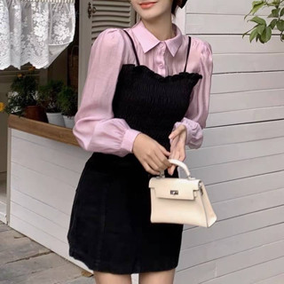 Hello Shop : เสื้อคอปกแขนยาว พร้อมสายเดี่ยวปรับได้
