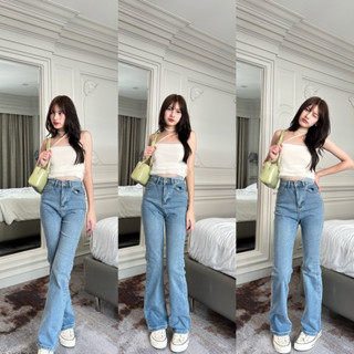 (กรอกโค้ดWYYXZWลด65฿)กางเกงยีนส์เอวกลาง ดีเทลขาม้า ผ้ายืด ทรงสวยเ ข้ารูป ช่วงปลายจะดีเทลขาบานนิดๆ