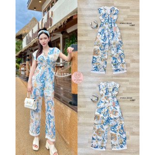 จั๊มสูทขายาวกระดุมหน้า พิมพ์ลายคมชัด (C609) Athena