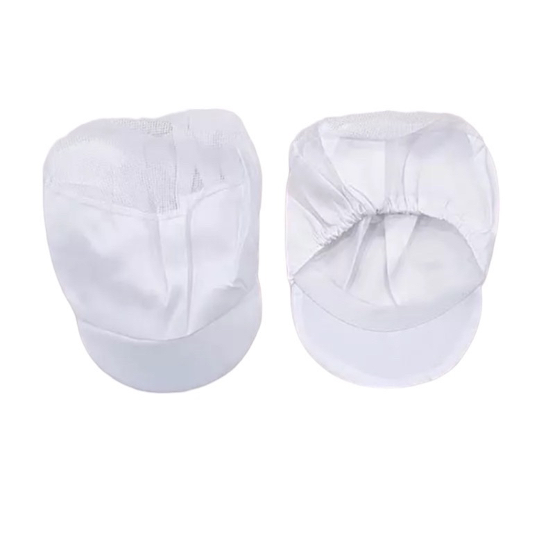 หมวกขาว แม่ค้า มีตาข่าย ผ้าโซ่ล่อน Polyester 100% หมวกแม่ครัว ตาข่าย กุ๊ก แม่ค้า โรงงาน สีขาว
