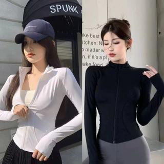 cherryshop พร้อมส่ง เสื้อแจ็กเก็ตกันแดดสำหรับกิจกรรมกลางแจ้งแขนยาวสำหรับผู้หญิง มีซิปรูด รัดรูปสวย ผ้ายืดหยุ่นได้ดี