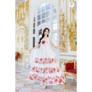 The Roses Dress เดรสลูกไม้พิมพ์ลายดอกกุหลาบสไตล์ลูกคุณใส่แล้วมีออร่าสุดๆ ใส่สบายทรงสวยดีเทลเก๋