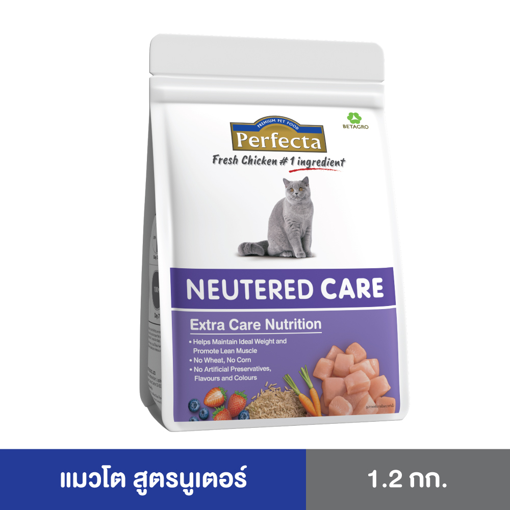 Cat Food 349 บาท Perfecta CARE (เพอร์เฟคต้าแคร์) อาหารแมวโต แมวทำหมัน ควบคุมน้ำหนัก แคลลอรี่ต่ำ สูตรนูเตอร์ 1.2 KG Pets