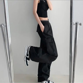 Atipashop - ESCO CARGO PANTS 9191 กางเกงขายาว ทรงคาร์โก้ เอวยางยืด ผูกเชือก