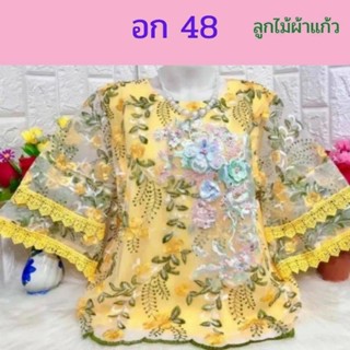 🛍️เสื้อสตรี เสื้อออกงาน ผ้าแก้ว อก 44-48 หน้าผ้า อก 48 แต่งลูกไม้ลายดอก เสื้อสาวอวบ เสื้อลูกไม้🛍️