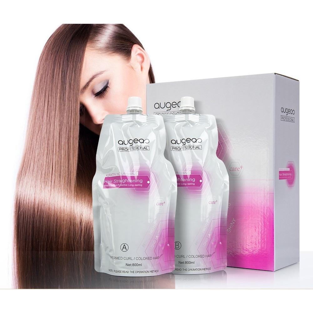 Augeas ครีมยืดผมเคราติน สูตรพิเศษ ทำให้ผมชุ่มชื่น ไม่ทำลายเส้นผม ผมตรงสวย เงางาม 800ml.X2 กล่องเทาชม