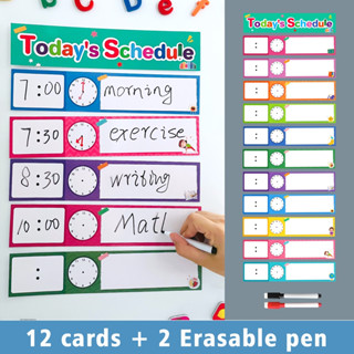 12 PCS Daily Schedule Cards Educational Toys Dry Eraser Cards for Children Schedule Pocket Chart Teacher Teaching Aids