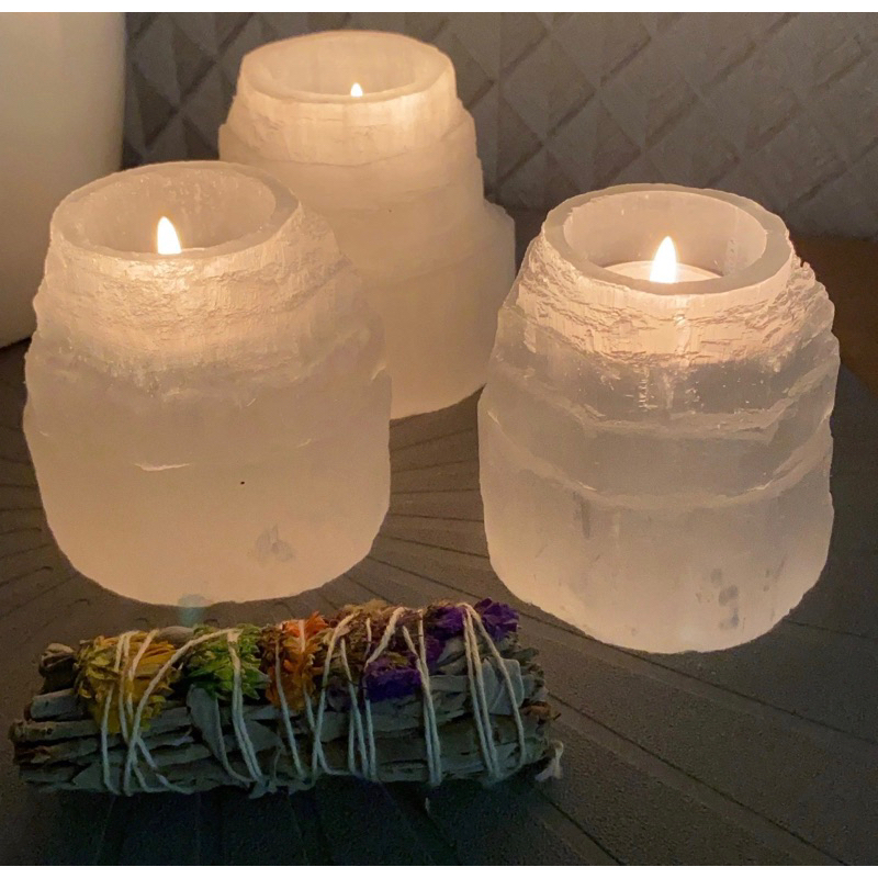 1 PC Selenite Crystal Mountain Top Candle Holder Tea Light Candles Home Decor Natural Crystal Healin
