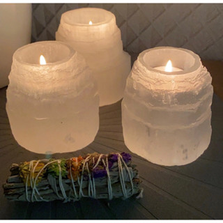 1 PC Selenite Crystal Mountain Top Candle Holder Tea Light Candles Home Decor Natural Crystal Healing Stones unique Gift