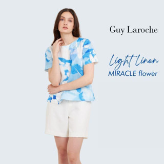 Guy Laroche เสื้อสีฟ้า เบลาส์ลินินลายพิมพ์ โทนสีฟ้า (GAF6BU)