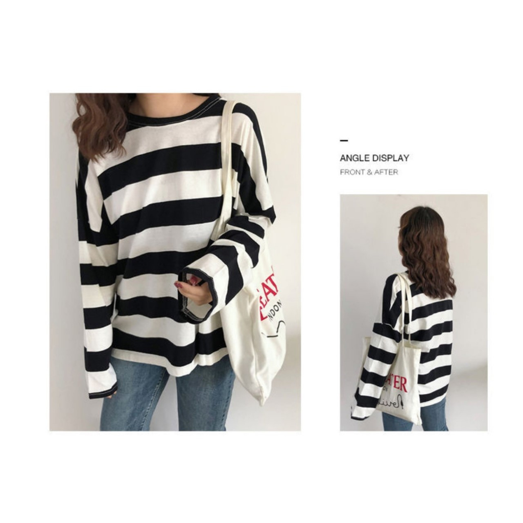 ꕥCatalog Fashionꕥ เสื้อยืดคอกลมแขนยาวลายทาง 3 สี
