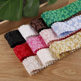 ริบบิ้นลายดอกย่น  มีขอบหยักและขอบตรง   ขนาด 4 ซม. สไตล์เกาหล…