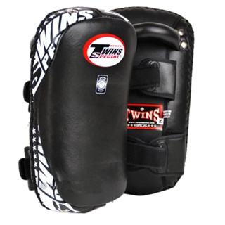 Twins special Curved Kick Pads KPL-10 Black-white ( M,L) for Training MMA เป้าเตะแบบโค้ง ทวินส์สเปเชียล สีดำ-ขาว หนังแท้