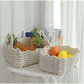 Hom-E Cotton Rope Storage Basket Hand Knitting Nordic Style Desktop Organizer for Key Snacks Underwear