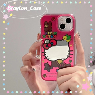 🌷Braylon🌷ป้องกันการหล่น ขอบเต็ม iphone 11 14pro max เส้นขอบโปร่งใส การ์ตูน Hello Kitty พื้นผิวกระจกcase for iPhone 12 13