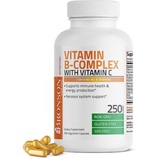 Bronson Vitamin B Complex with Vitamin C - Immune Health 250 Vegetarian Capsules