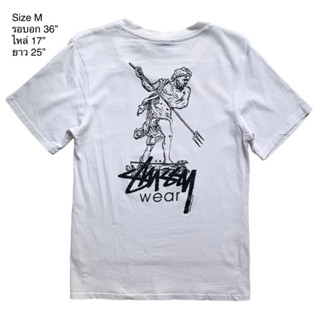 🌼มือ2🌼Stussy โพไซดอน เสื้อยืดคอกลม สีขาว