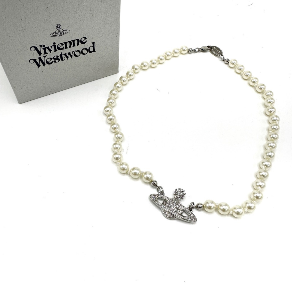Vivienne Westwood ของแท้ pearl silver mini relief necklace เงิน สร้อยคอ มุก สร้อยมุก กำไลข้อมือ ของแท้ เซ็ตสร้อย วิเวียน