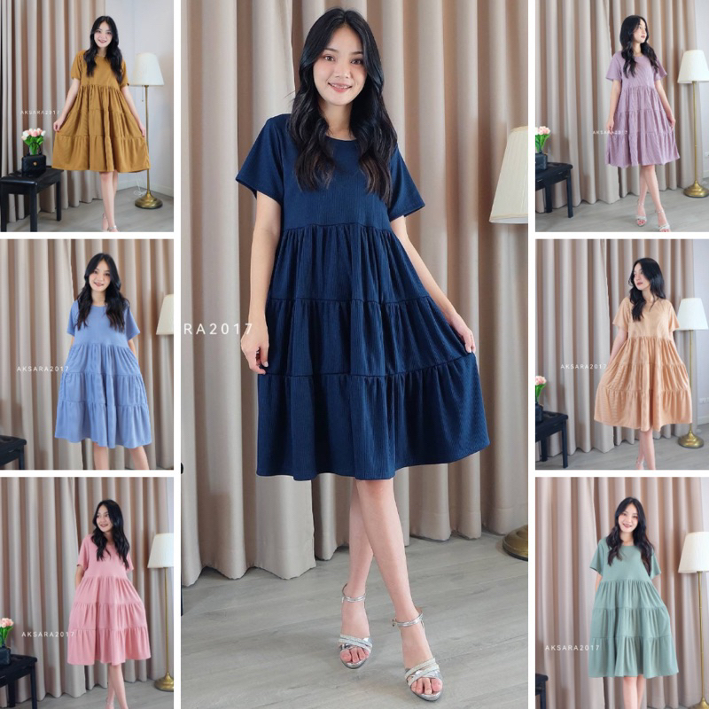ชุดเดรสคลุมท้อง ผ้าร่องเกาหลีเกรดพรีเมี่ยม โทนสีสุภาพ สาวอวบใส่ได้(A059)