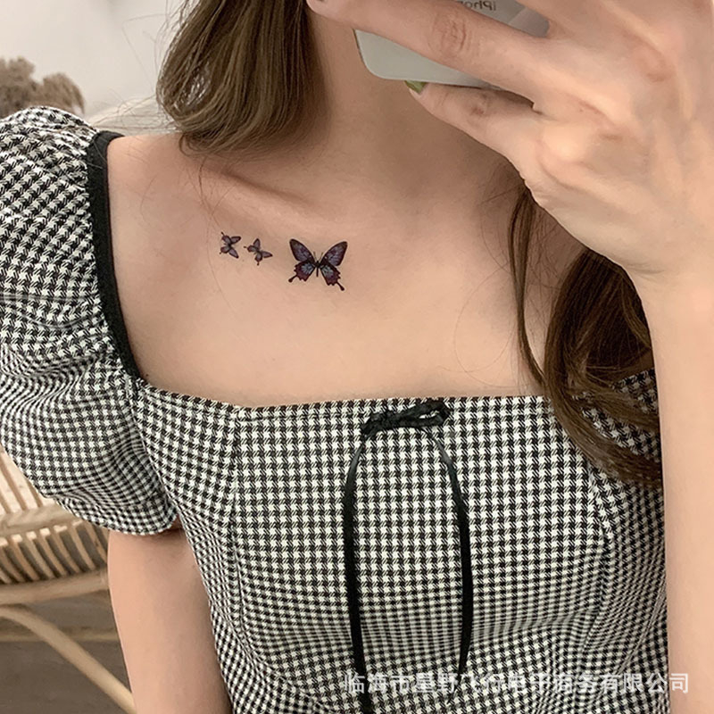 พร้อมส่ง ร้านไทย ถูกสุด สติกเกอร์ แทททู กันน้ำ sticker tattoo ลายผีเสื้อ สีฟ้า สติ๊กเกอร์รอยสัก 3D ขนาดเล็ก (ราคาต่อ1ใบ)