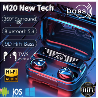 TWS หูฟัง M20 หูฟังไร้สายหูฟังบลูทูธ V5.3 หูฟังชนิดใส่ในหู 9D Stereo Hifi Bass การควบคุมแบบสัมผัส 3D อัจฉริยะหูฟังกันน้ำ