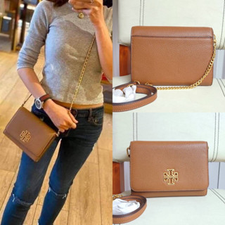 🎀 (สด-ผ่อน) กระเป๋าสีน้ำตาล 7.5 นิ้ว สายโซ่สวย 80100 TORYBURCH BRITTEN CHAIN WALLET